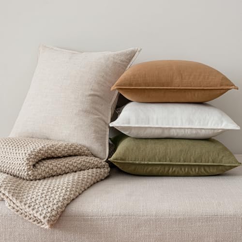 MIULEE Brown Boho Linen Decorative Pillow Covers 20x20 Inch Pack of 4 - Image 7