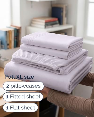 Full XL Sheets - 4 Piece Full XL Sheet Set - Breathable - Light Lavender - Image 3
