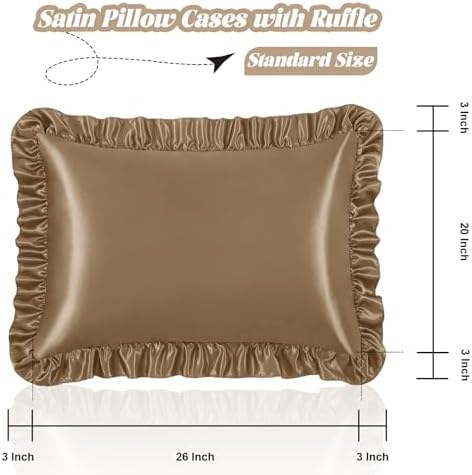 Homiest Camel Brown Ruffle Satin Pillowcase Set of 2 - Image 3