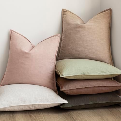 Foindtower Linen Solid Decorative Throw Pillow Cover 22x22 Inch Light Green - Image 6