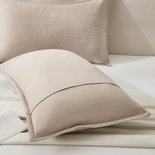 Stripe Quilted Pillowcases Set of 2, Standard Size Envelope Pillow Covers Soft - Image 5