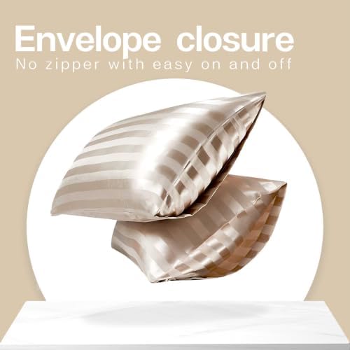 MR&HM Satin Pillowcase 2 Pack, King Size 20"x40", Champagne Striped - Image 4