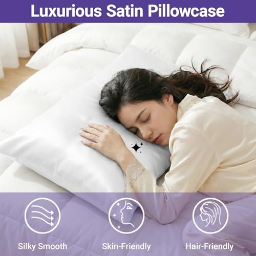 2 Pack Satin Pillowcases White Standard Size 20x26 Inch - Image 3