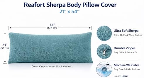 REAFORT Sherpa Body Pillow Cover 21"x54", Zipper Closure - Image 2