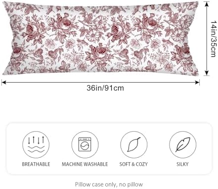 Red and White Porcelain Floral Lumbar Pillow Cover 14x36 Long Body Pillow Covers - Image 2