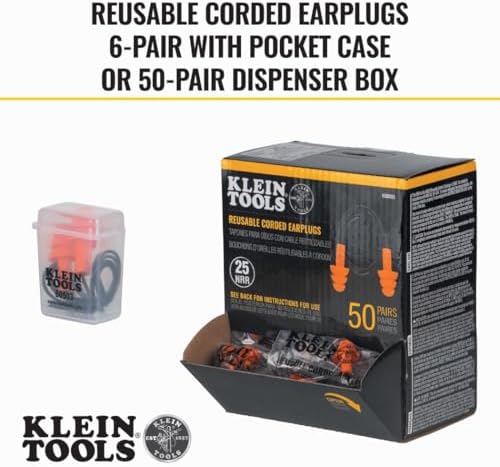 Klein Tools 605036 Corded Earplugs, 25dB NRR, Reusable Orange Ear Protection - Image 3