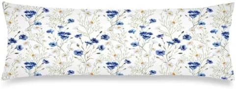 Florals Body Pillow Cover 20x54, Flower Blooms Wildflowers Poppy and Daisy by MATEKULI