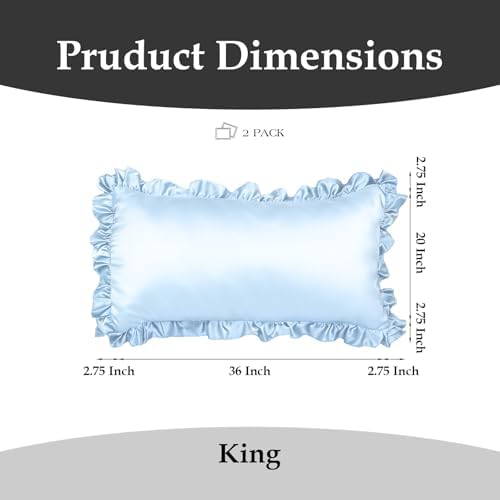 2 Pack Ruffle Satin Pillowcases King Size 20"x36" Baby Blue - Image 2