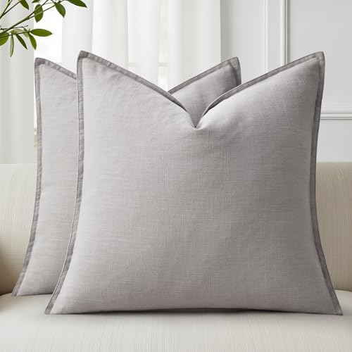 decorUhome Fall Light Grey Linen Throw Pillow Covers 22x22 Set of 2 by decorUhome