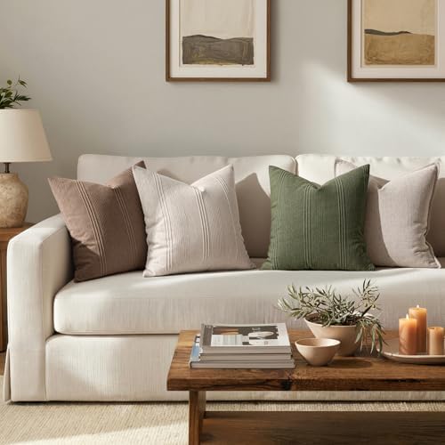 MIULEE Striped Euro Sham Pillow Covers 26x26 Inch Natural Linen 2 Pack - Image 4
