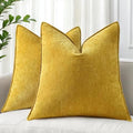 decorUhome Chenille Mineral Yellow Throw Pillow Covers 24x24 Set of 2 by decorUhome