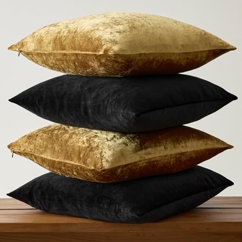 GIGIZAZA Pack of 4 Decorative Velvet Pillow Covers 20x20 Black Gold - Image 4