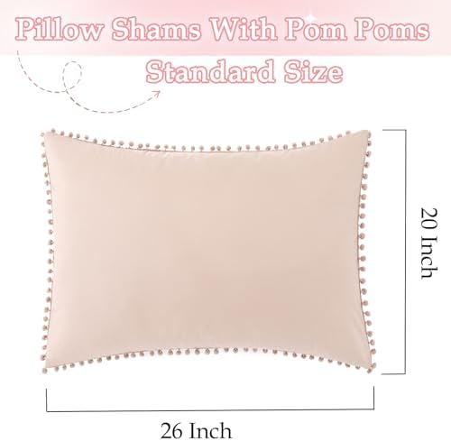 Pom Poms Pillow Shams Standard Size Set of 2, Taupe Decorative Pillowcases - Image 3