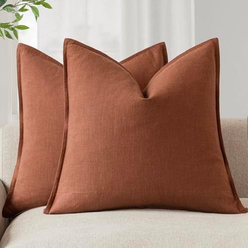 Foindtower Linen Solid Decorative Throw Pillow Cover 20x20 Inch Rust Orange by Foindtower