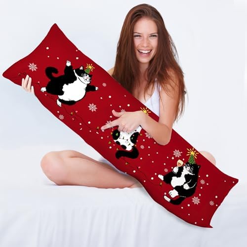 Christmas Tuxedo Cat Body Pillow Cover 20x54, Gifts - Image 3
