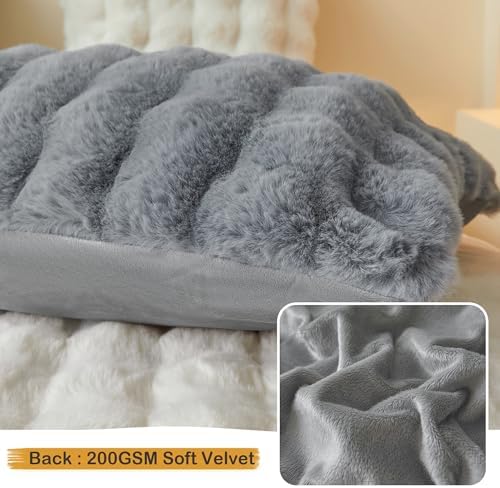 LIFEREVO Fluffy Faux Rabbit Fur Body Pillow Cover 20"x54", Light Grey - Image 5