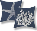 Navy Blue Coral Starfish Pillow Covers 20x20 Inch Set of 2 Coastal Throw by GOLIANDA
