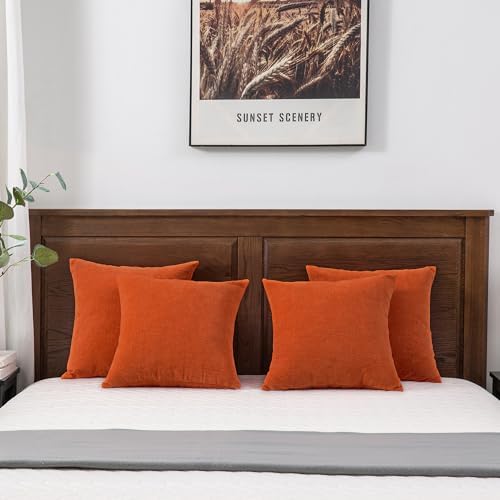 GAWAMAY Orange Chenille Throw Pillow Covers 18x18 Set of 4 - Image 4