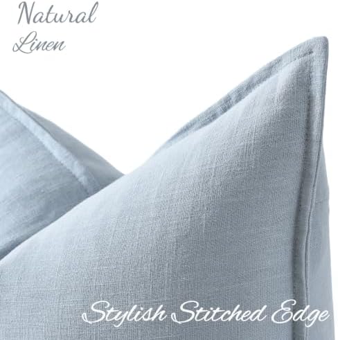 decorUhome Fall Sky Blue Linen Throw Pillow Covers 22x22 Set of 2 - Image 2