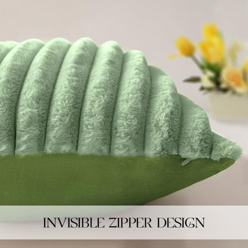 MOSAYT Faux Fur Pillow Covers 20x20 Set of 2, Ultra Soft Fluffy Striped Modern - Image 4