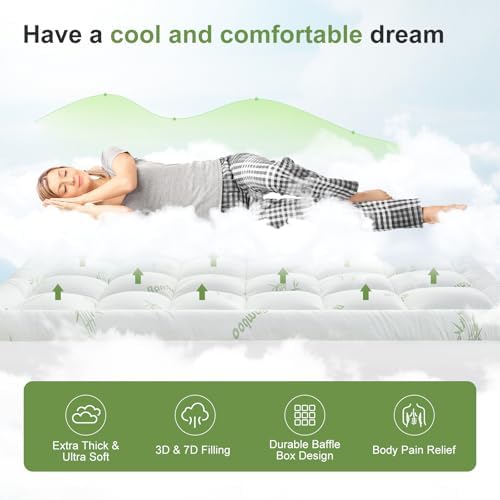Queen Size Mattress Topper Viscose Derived from Bamboo, Soft Thick Pillow Top - Image 2