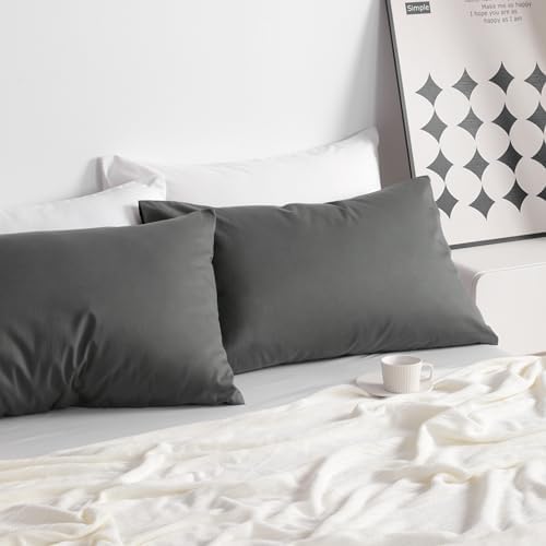 NTBAY Cotton Queen Pillowcases, Dark Grey - Image 2