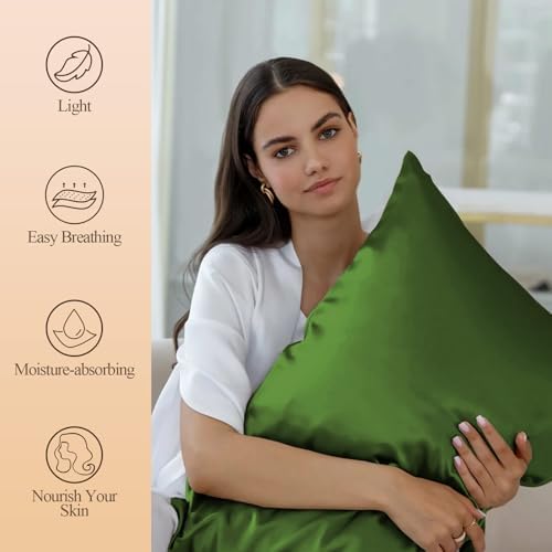 Silk Like Satin Body Pillowcase, Dark Green, 1 Pack, 20x54 Inches - Image 2