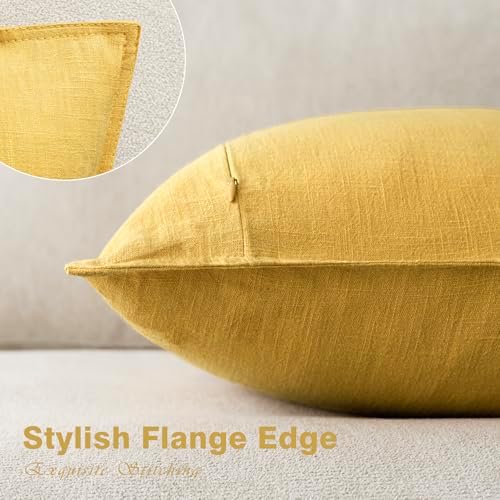 Foindtower Linen Solid Decorative Throw Pillow Covers 18x18 Ginger Yellow - Image 3