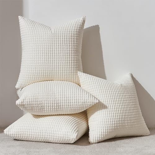 Topfinel 4 Packs Cream White Decorative Throw Pillow Covers 20x20 Inch by Topfinel