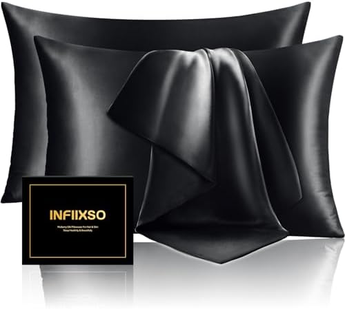 INFIIXSO Silk Pillow Cases 2 Pack, Standard Size, Hidden Zipper by INFIIXSO