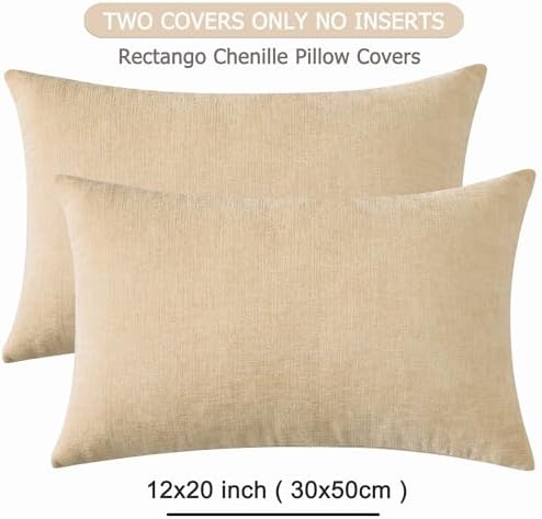 GAWAMAY Beige Chenille Throw Pillow Covers 12x20 Set of 2 - Image 2