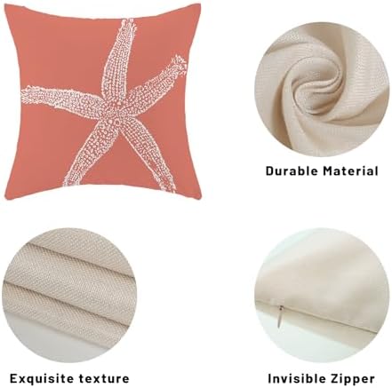 Orange Starfish Pillow Covers 18x18 Inch Set of 2, Nautical Ocean Coastal Coral - Image 7