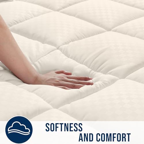 OLANLY Queen Quilted Mattress Pad, Down Alternative Fill, Ivory White - Image 3