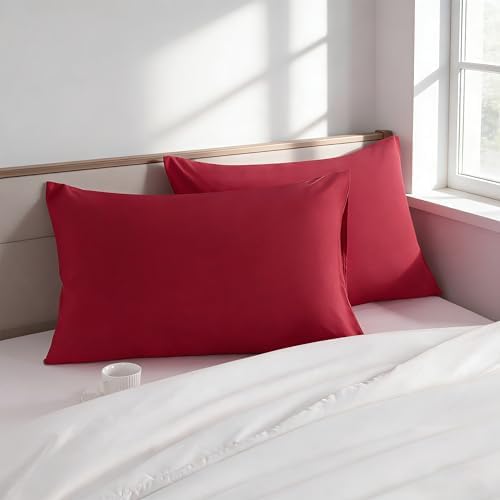 Standard Pillow Cases, 2 Pack, 20x26 in, Microfiber, Wine Red - Image 2