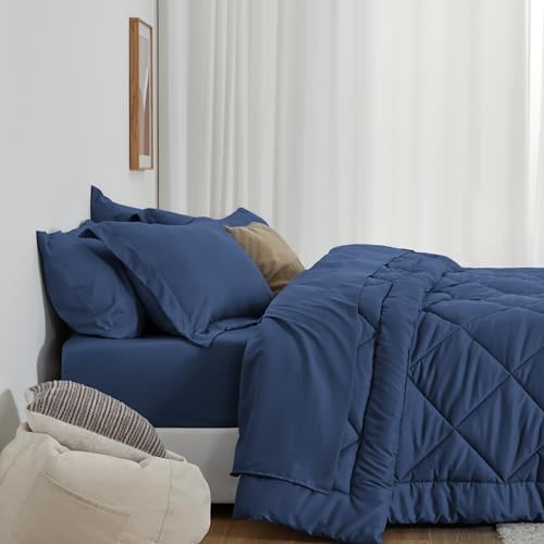 Love's cabin California King Comforter Set Dark Blue, 7 Pieces California King - Image 3