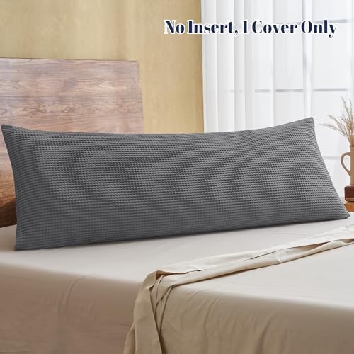 PHF Cotton Waffle Body Pillowcase 20"x54", Charcoal Grey, No Insert - Image 3
