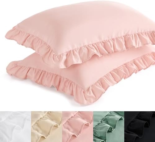 Bedsure Ruffle Pillow Cases Standard Size Set of 2, Blush Pink Pillow Shams by BEDSURE