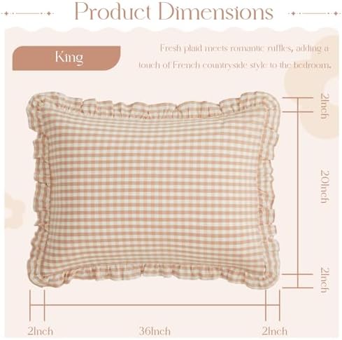 KKJIAF 2 Pcs Plaid Ruffle Pillow Case King Size, Light Pink Plaid - Image 2