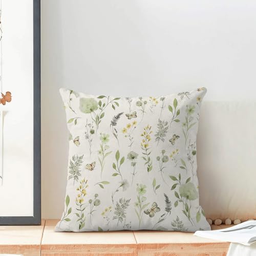 AEIOAE Spring Pillow Covers 20x20 Inch Set of 2, Sage Green Yellow Wild Flower - Image 3