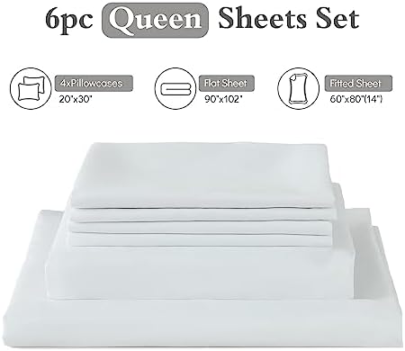 ILAVANDE White Queen Sheets Set 6 Piece, Hotel Luxury Super Soft 1800 Series - Image 7