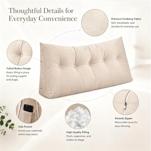 BLOWEST Dorm Headboard Pillow Twin XL Dorm Bed Wedge Cushion, No Nail College - Image 5
