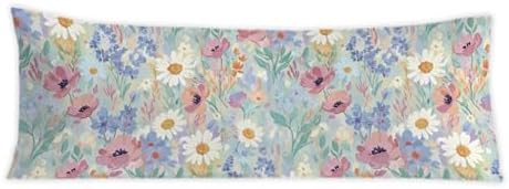 Spring Floral 20x54 Body Pillow Cover, Spring Home Room Decor, Pastel by PIUD