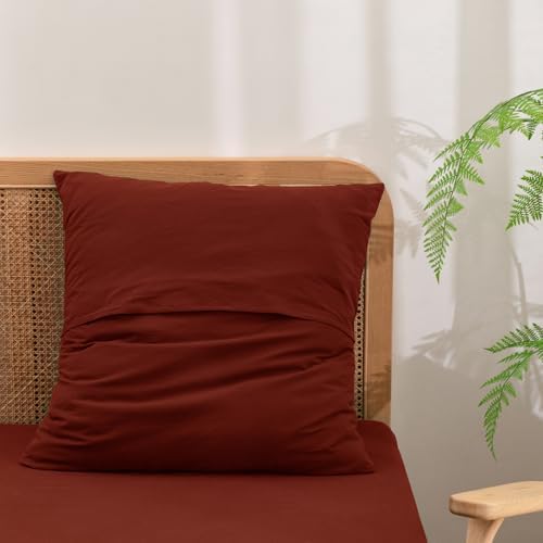 BESTOUCH Washed Cotton Pillowcases Linen Feel Fired Brick Red Euro - Image 2