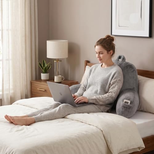 Large Plush Backrest Pillow for Sitting in Bed, Faux Fur - Image 2