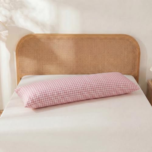 Merryword 100% Cotton Body Pillow Cover, 20 x 54, Cotton Pink Gingham Pillowcase - Image 3