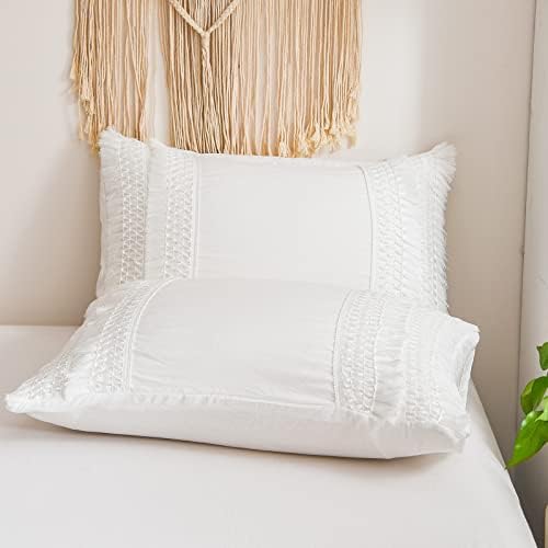 White Pillow Cases King Size Set of 2 White Tassel Pillowcases - Image 2