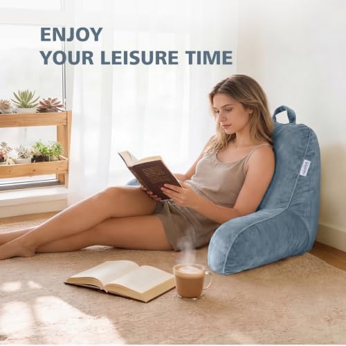 Memory Foam Reading Pillow for Sitting in Bed, Dusty Blue - Image 7