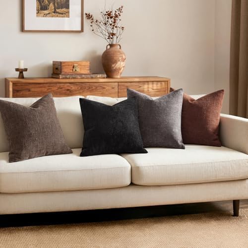 MIULEE 26x26 Inch Euro Textured Chenille Throw Pillow Covers Black - Image 5