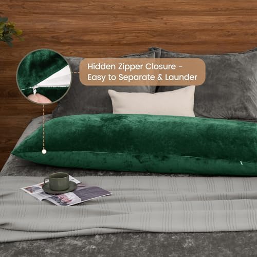 PHF Truly Velvet Body Pillowcase 20" x 54", Emerald Green, No Insert - Image 3
