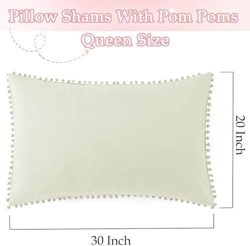 Pom Poms Pillow Shams Queen Size Set of 2, Soft Microfiber Shams Cover - Image 3